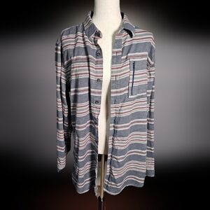 Ascend Men's Striped Button-Up Organic Cotton Jacket Shacket Shirt Large Tall